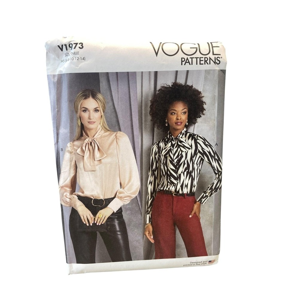 Vogue‎ V1973 Misses' Blouse Sizes 16-24 Bow Bishop Sleeve
